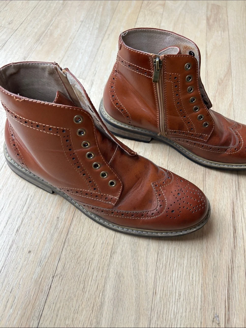 Men's Classic Leather Bruno Marc Wingtip Zipper Ankle Boots, Size 7